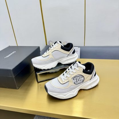 Chanel men's and women's couple's white with beige classic breathable casual dad shoes - Image 3