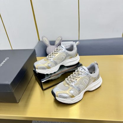 Chanel men's and women's couple silver-gold classic breathable casual dad shoes - Image 3