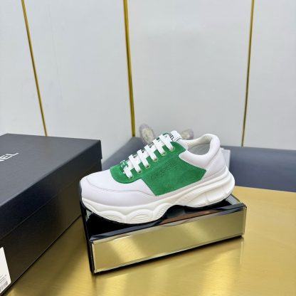 Chanel men's and women's couple's white mix and match green classic sports casual dad shoes - Image 3