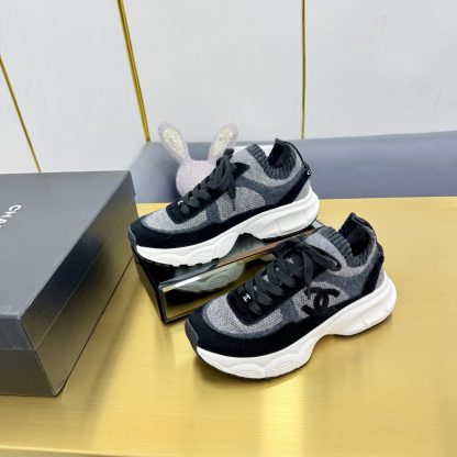 Chanel unisex couple's black with grey casual dad shoes - Image 3