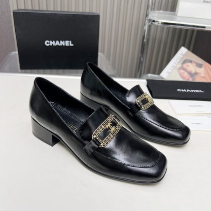 Chanel Early Spring Dance Shoes Series Small Round Toe Black Loafers Heel Height 4cm - Image 3