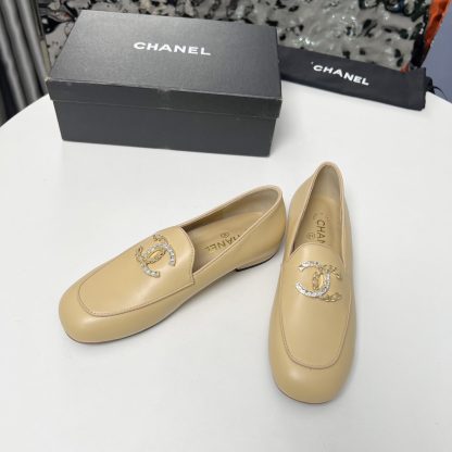 Chanel Early Spring Dance Shoes Series Small Round Toe Slimming Apricot Loafers - Image 3