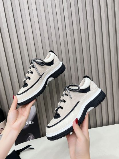 Chanel's new early spring casual thick-soled apricot classic embroidery style casual sports shoes - Image 2