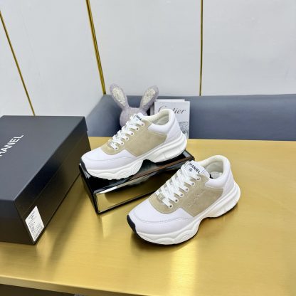 Chanel men's and women's couple's white with beige classic sports casual dad shoes - Image 3
