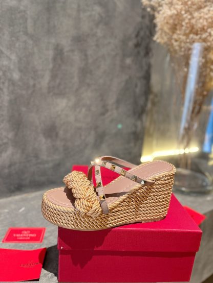 VALENTINO Studded hemp rope wedge sandals - Image 3