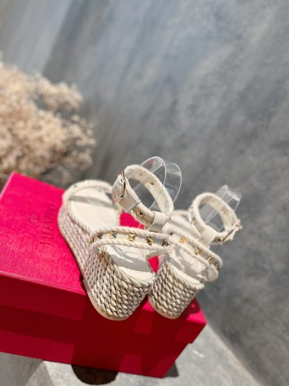 VALENTINO Studded hemp rope wedge sandals - Image 3