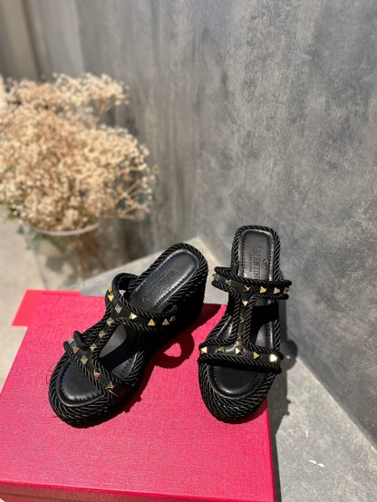 VALENTINO Studded hemp rope wedge sandals - Image 3