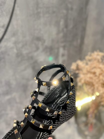 VALENTINO Studded hemp rope wedge sandals - Image 4