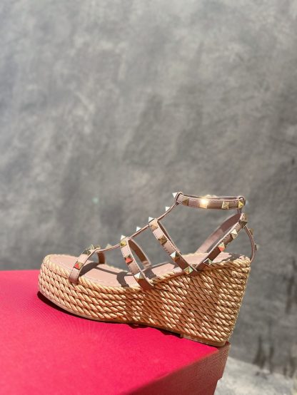 VALENTINO Studded hemp rope wedge sandals - Image 4