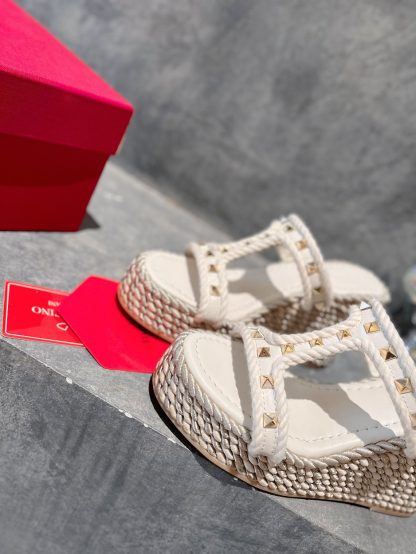 VALENTINO Studded hemp rope wedge sandals - Image 3