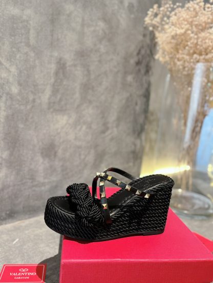 VALENTINO Studded Rope Woven Wedge Sandals - Image 4