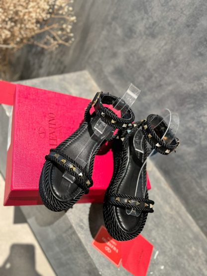 VALENTINO Studded Rope Woven Wedge Sandals - Image 3