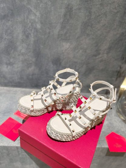VALENTINO Studded Rope Woven Wedge Sandals - Image 3