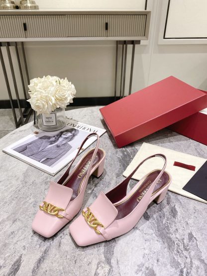VALENTINO Gold V-chain high-end fashion sandals high heels - Image 3