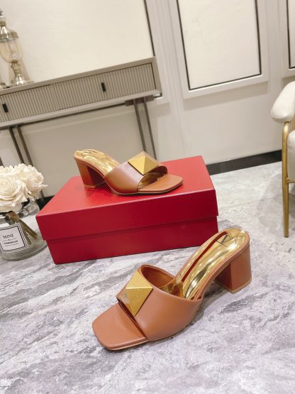 VALENTINO Gold Large Rivet High-end Sandals High Heels - Image 4