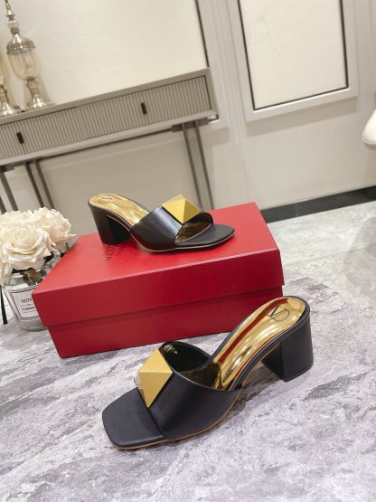 VALENTINO Gold Large Rivet High-end Sandals High Heels - Image 4