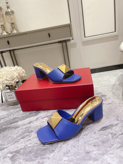 VALENTINO Gold Large Rivet High-end Sandals High Heels - Image 4