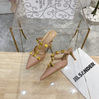 VALENTINO Gold Large Rivet Fashion High-end Sandals High Heels - Image 3