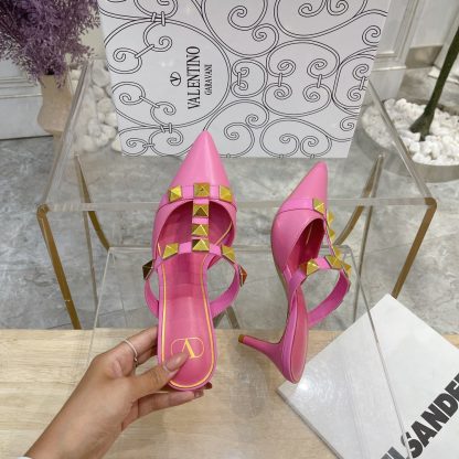 VALENTINO Gold Large Rivet Fashion High-end Sandals High Heels - Image 3