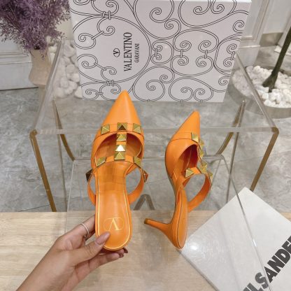 VALENTINO Gold Large Rivet Fashion High-end Sandals High Heels - Image 3