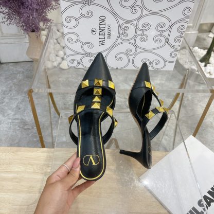VALENTINO Gold Large Rivet Fashion High-end Sandals High Heels - Image 3