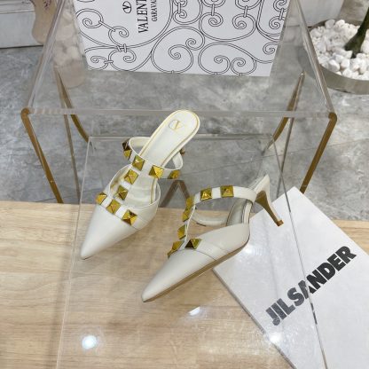 VALENTINO Gold Large Rivet Fashion High-end Sandals High Heels - Image 3