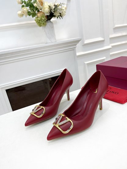 VALENTINO Fashion Elegant Big V Buckle High Heels