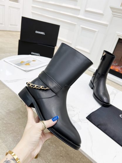 Chanel height-enhancing slimming all-match side zipper high boots heel height 2.5cm - Image 3