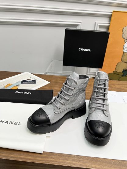 Chanel autumn and winter electric embroidery diamond blue-gray wear-resistant and non-slip Martin boots - Image 2