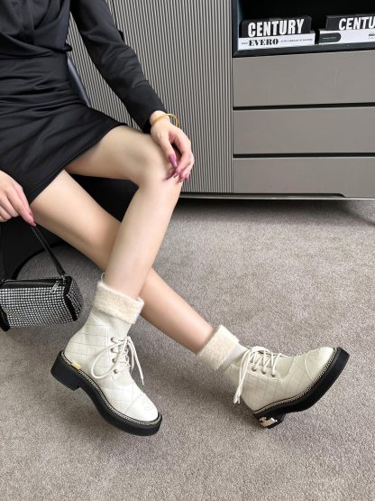 Chanel beige autumn and winter hit fashionable simple boots - Image 3