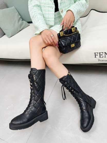 Chanel Autumn and Winter Electric Show Diamond Style Black Mid-Boots - Image 3