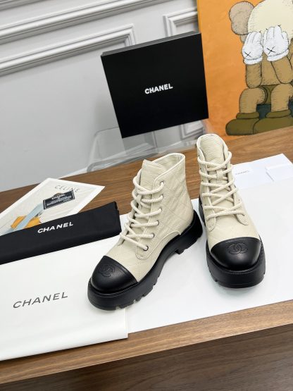 Chanel autumn and winter electric embroidery diamond beige wear-resistant and non-slip Martin boots - Image 2