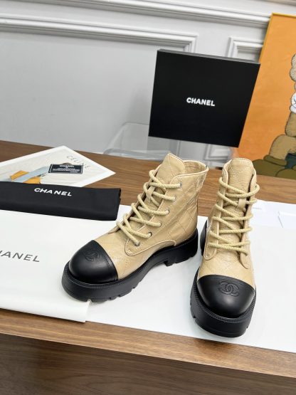Chanel autumn and winter electric embroidery diamond apricot wear-resistant and non-slip Martin boots - Image 2