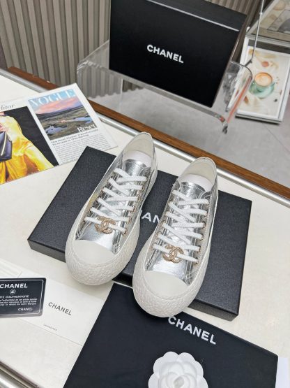 Chanel high-end custom silver classic comfortable casual shoes - Image 3