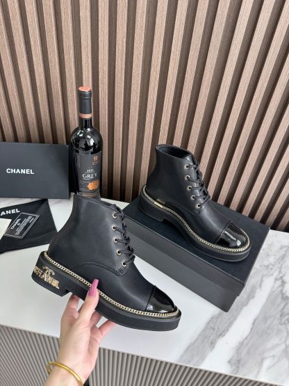 Chanel autumn and winter hit black simple lace-up boots - Image 3
