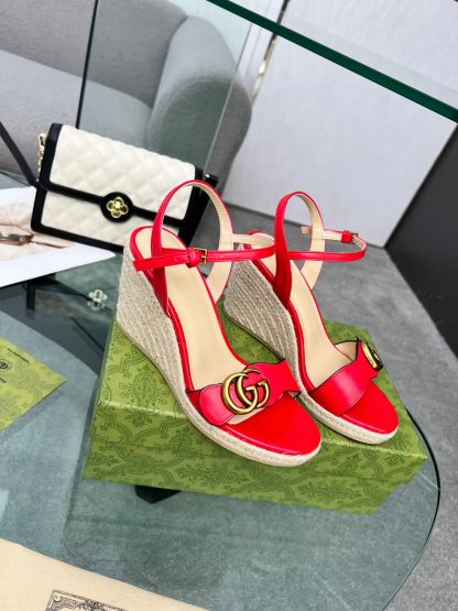 Gucci Straw Platform Sandals - Image 3