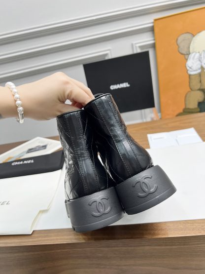 Chanel autumn and winter new black electric embroidery diamond shiny wrinkled leather Martin boots - Image 3