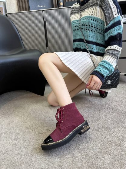 Chanel autumn and winter hit red fashionable simple leather boots - Image 3