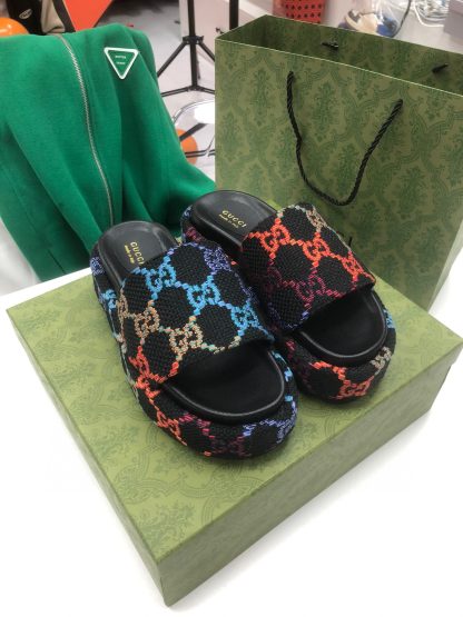 Gucci Multicolor Linen Women's Platform Slippers - Image 3