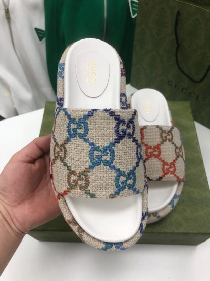 Gucci Multicolor Linen Women's Platform Slippers - Image 3