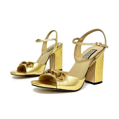 Gucci high heel block heel sandals classic buckle
