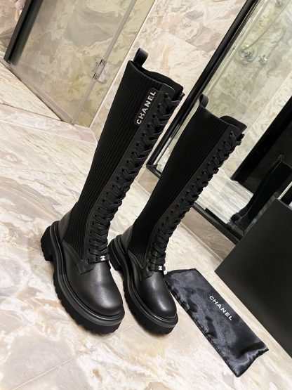 Chanel autumn and winter new handsome black matte letter knight boots - Image 2