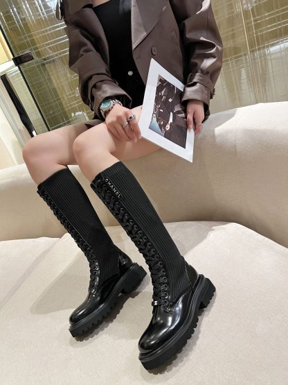 Chanel autumn and winter new handsome black letter knight boots - Image 3