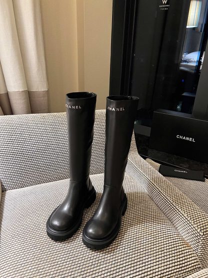 Chanel autumn and winter new handsome black personality stunning letter knight boots - Image 2