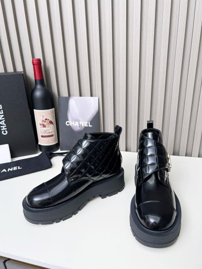 Chanel autumn and winter new black shiny light show diamond style leather boots - Image 3
