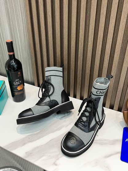 Chanel Grey Thick Sole Super Comfortable Biker Boots - Image 3