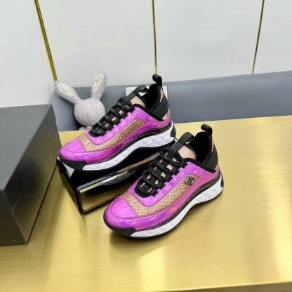 Chanel classic pink and purple mix and match fashion casual dad shoes for men and women - Image 3