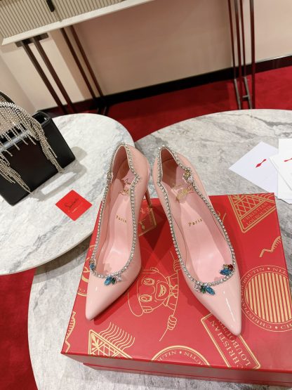 Christian Louboutin wave patent leather crystal chain high heels - Image 3