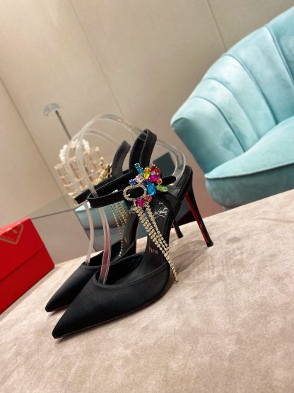 ChristianLouboutin black elegant colorful crystal high heels - Image 3