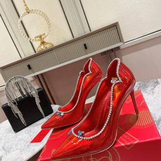 Christian Louboutin patent leather wave crystal chain high heels